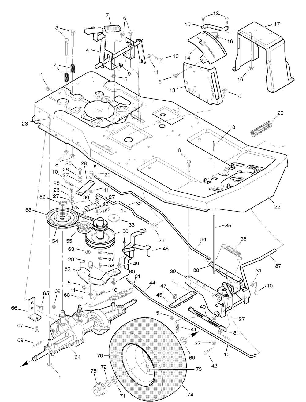 Motion Drive Diagram and Parts List for 30550E 1996 Briggs and Stratton Lawn Tractor